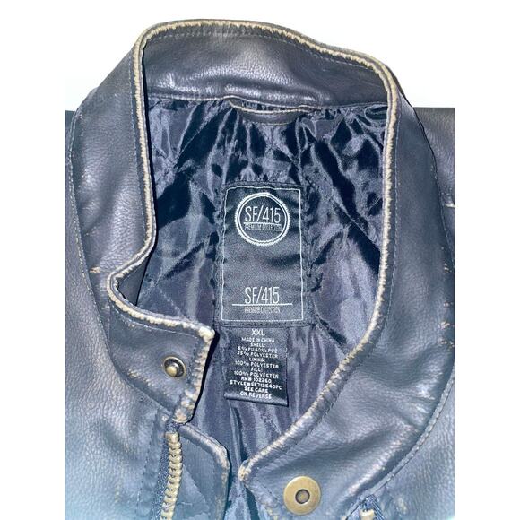 SF/415 PU Faux Leather Cafe Racer Biker Jacket Mens Size XXL black insulated - Picture 6 of 7